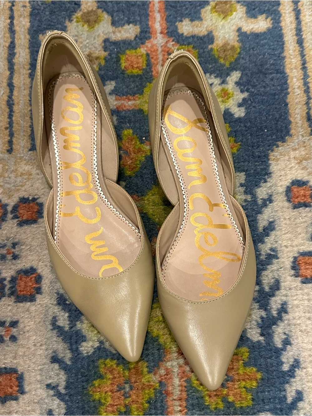 Sam Edelman Rodney Nude Beige Leather Pointed Toe D'Orsay Flats Shoes Size 7,5